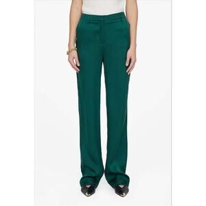 Anine Bing Emerald Green Classic Straight Leg Silk Pants Size 38 NWT